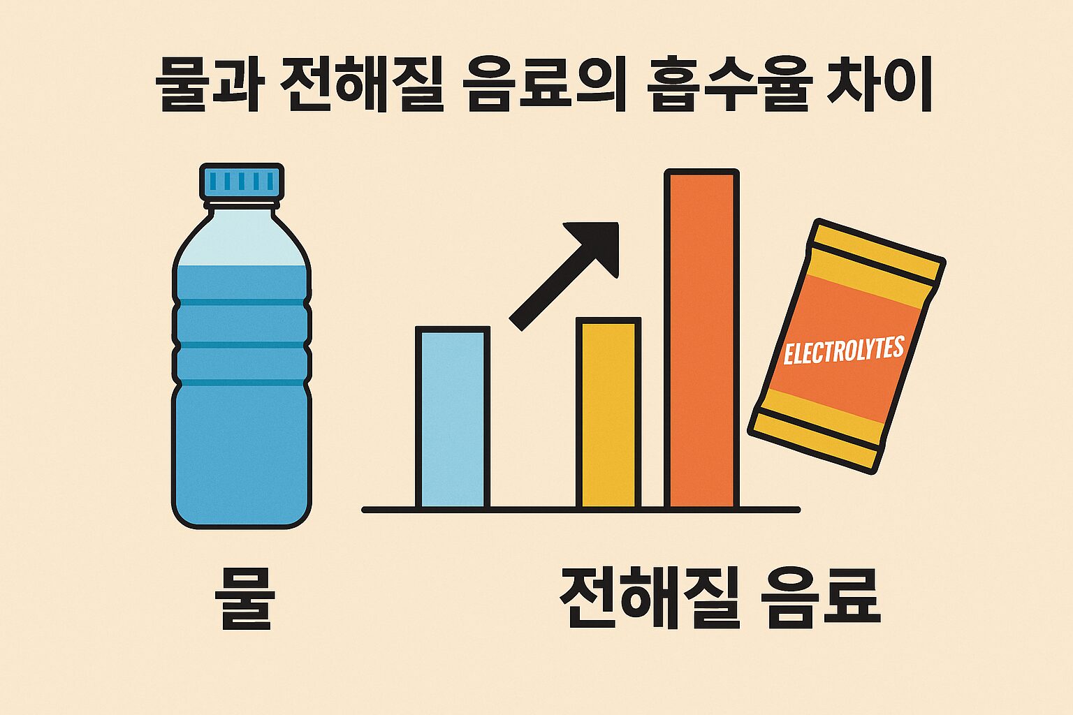 물과 전해질 음료의 흡수율 차이 비교 차트