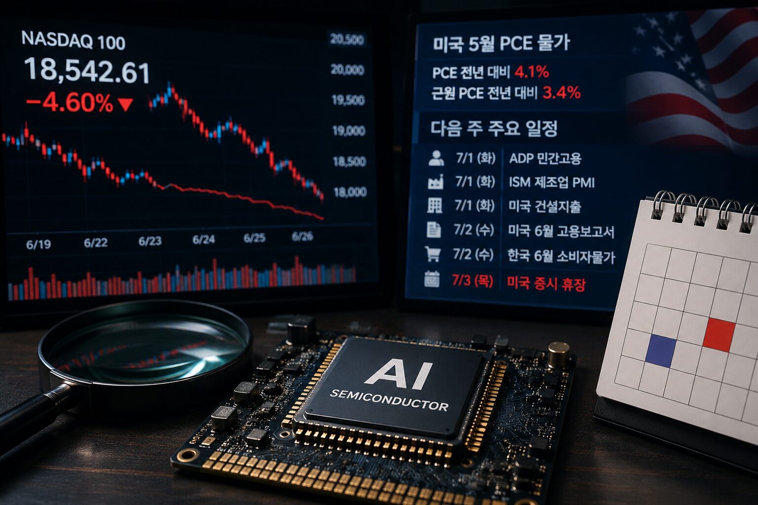 AI주 조정과 나스닥100 고용보고서 일정 이미지