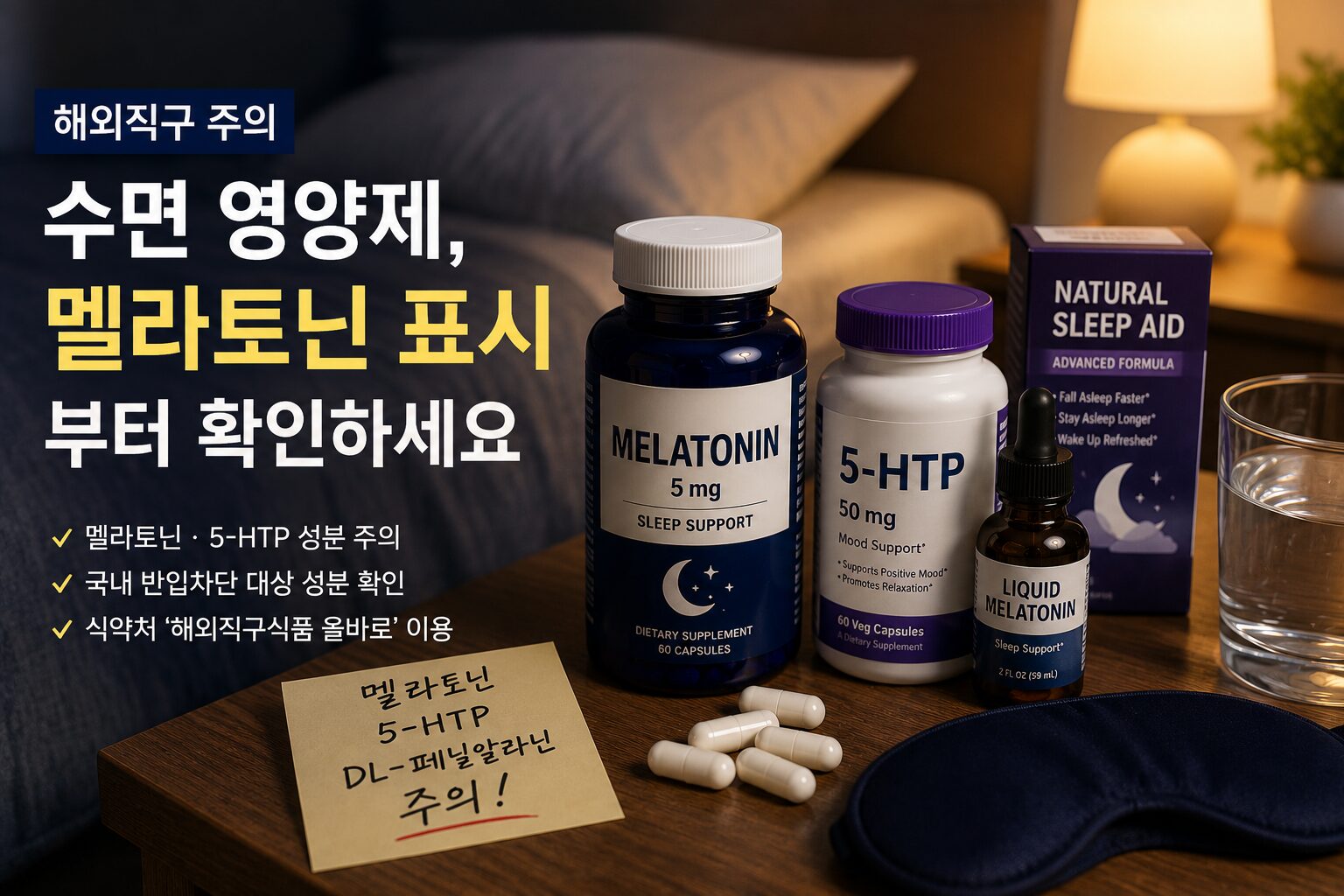 멜라토닌 해외직구 수면 영양제 성분표 확인 장면