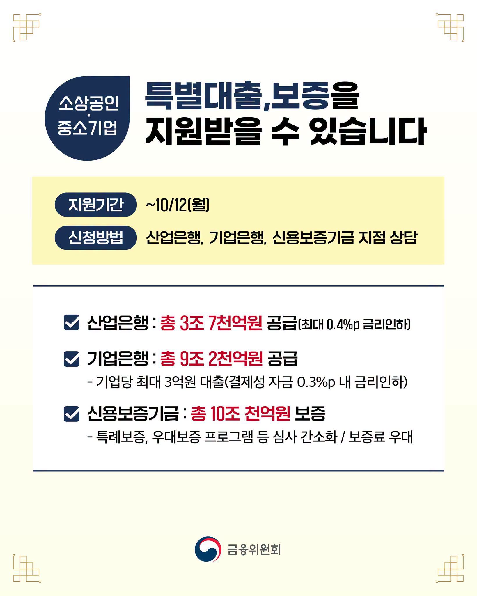 2026 추석 정책금융기관 특별대출 보증 23조원 지원 안내