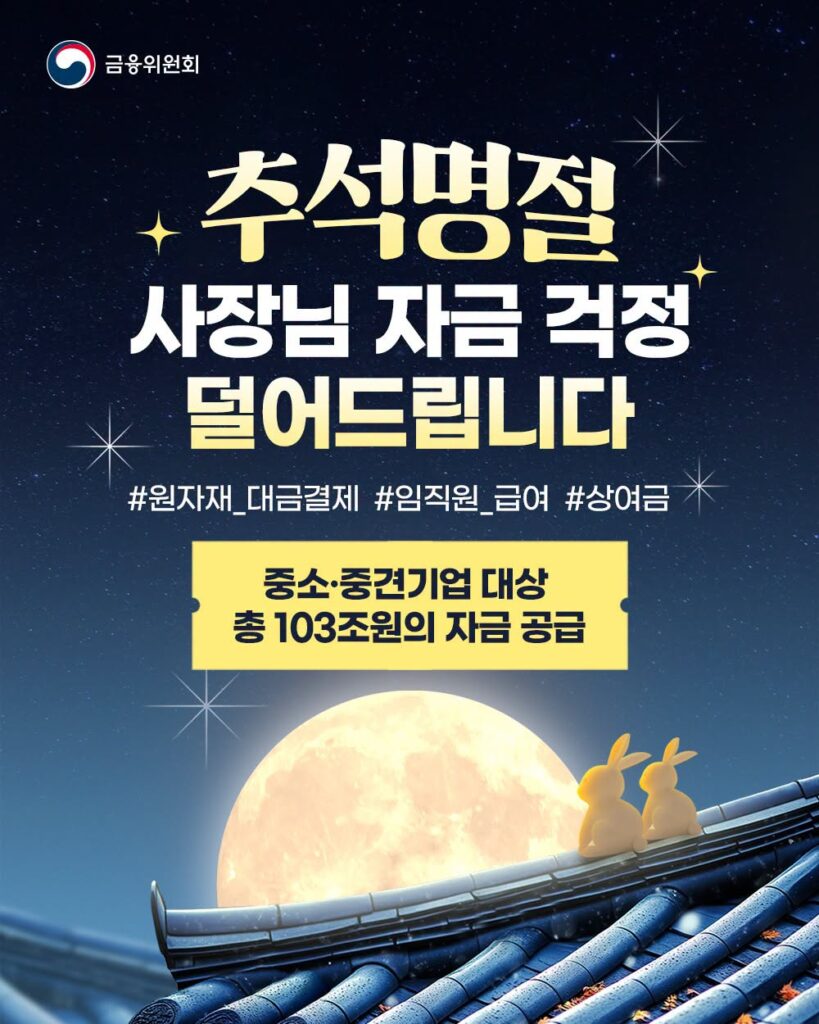 2026 추석 소상공인 중소기업 총 103조원 자금공급 안내