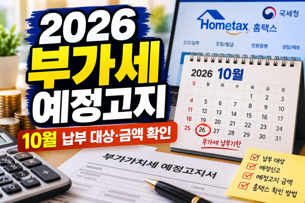 2026년 10월 부가세 예정고지 납부 대상과 금액 확인