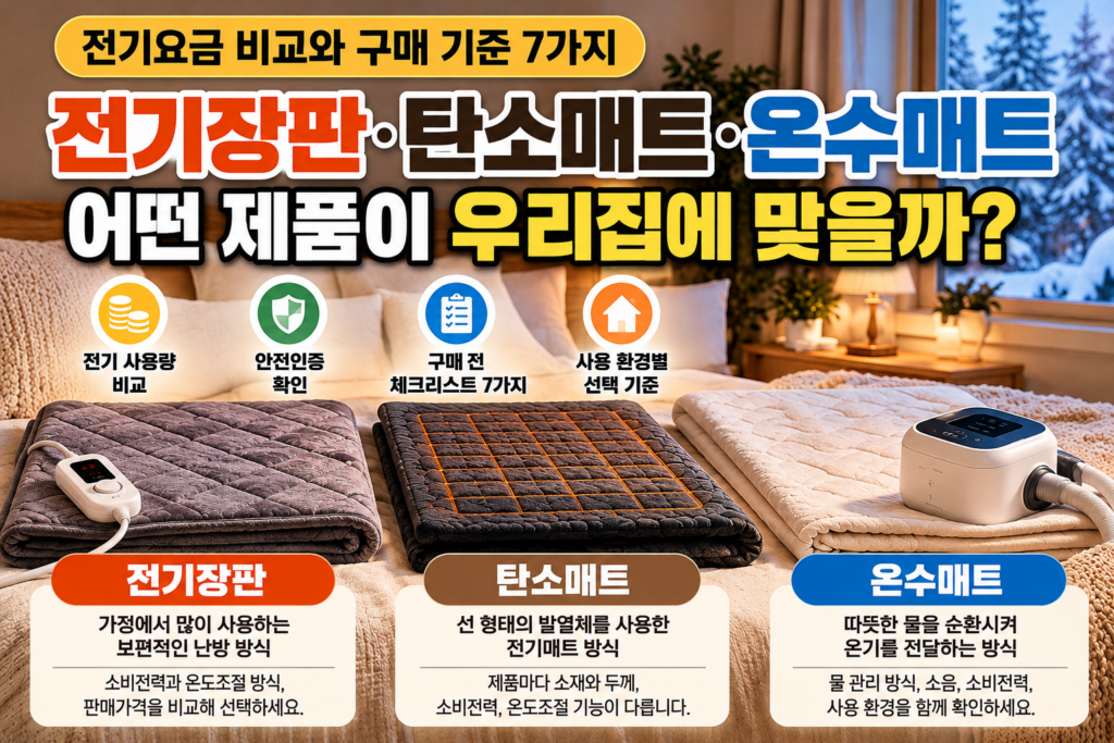 전기장판·탄소매트·온수매트 전기 사용량과 구매 기준 비교 대표 이미지
