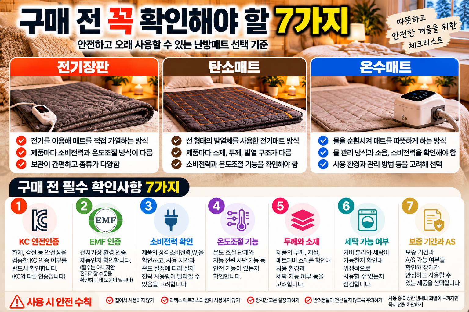 전기장판 탄소매트 온수매트 구매 전 확인할 7가지 안전 및 제품 사양 체크리스트
