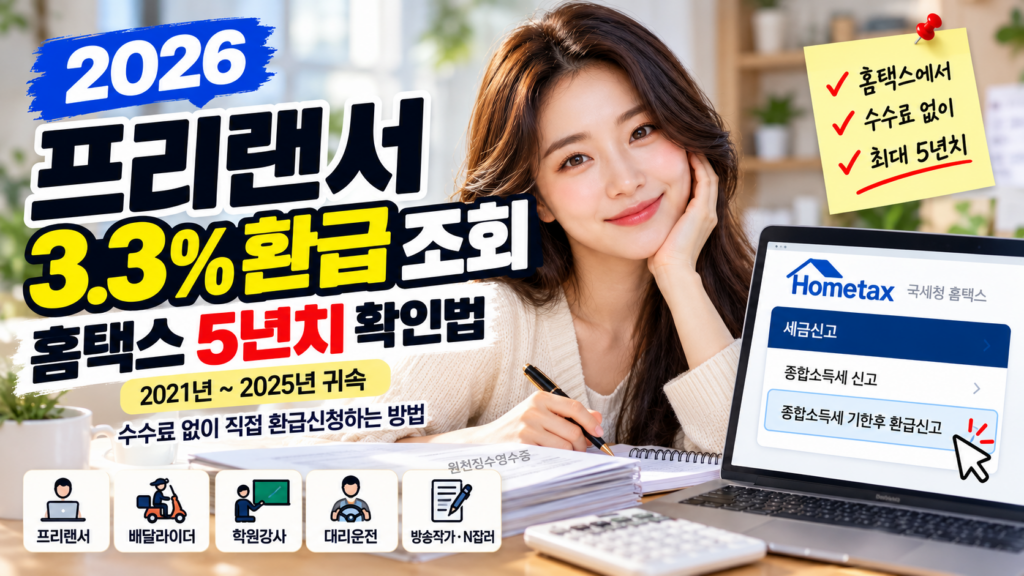 2026 프리랜서 3.3% 환급 조회와 홈택스 최대 5년치 확인 안내