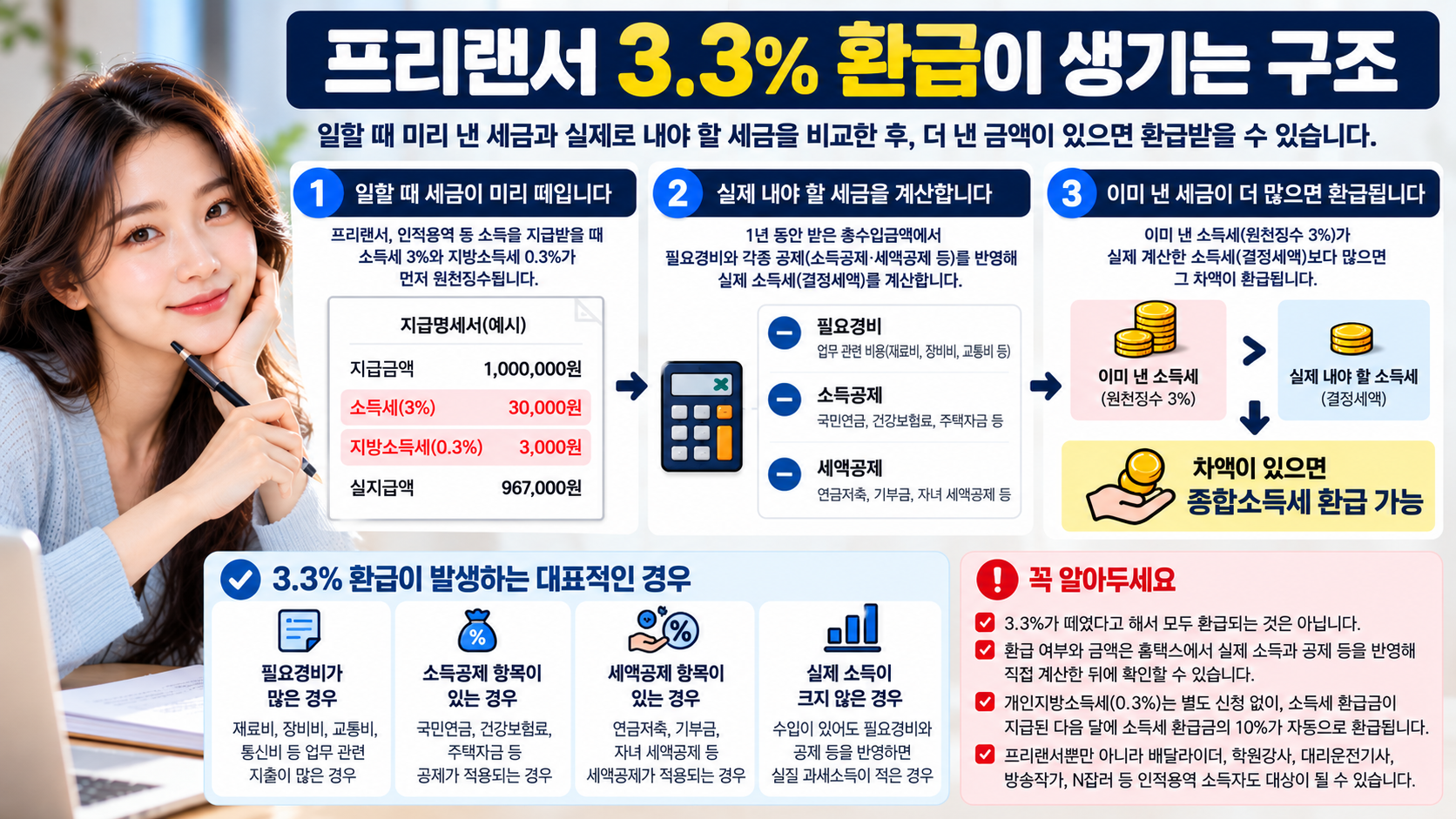 프리랜서 3.3% 원천징수 후 종합소득세 환급이 생기는 구조
